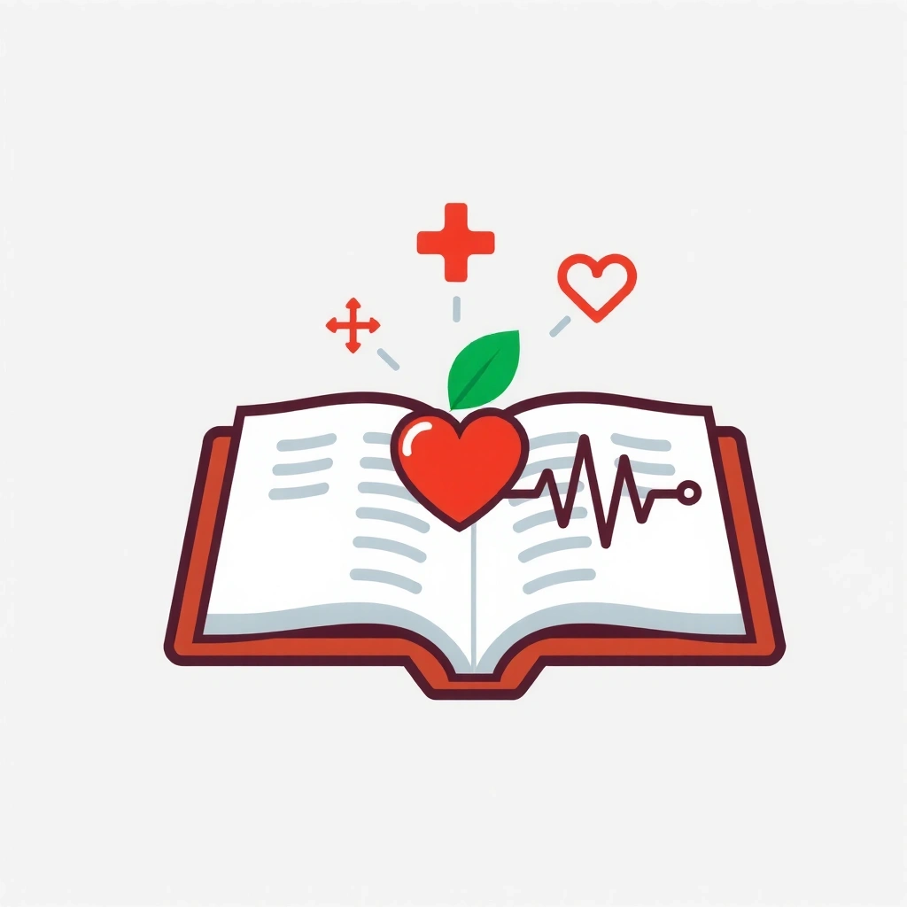 Libro abierto con símbolos de salud